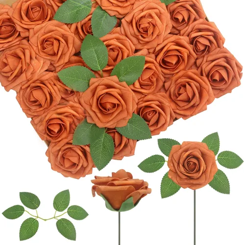 Vista 41 de 25 rosas realistas negras, flores artificiales de espuma de látex con tallos flexibles y 8 hojas para decoración de bodas, hogar y fiestas Negro