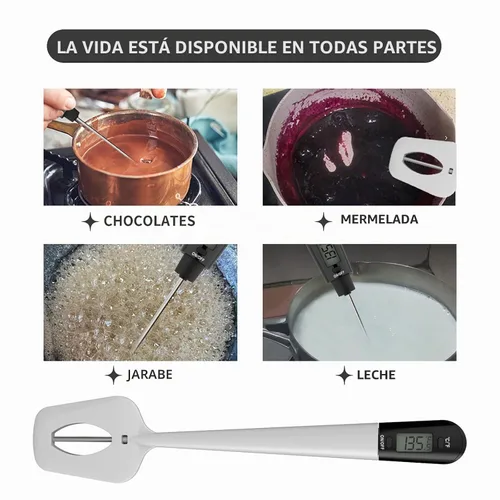 Vista 4 de Efeng Termómetro digital de caramelos, espátula, termómetro de carne con clip para olla y sonda de 9 pulgadas, termómetro digital de lectura Blanco