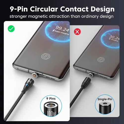 Vista 7 de Cable de carga magnético USB C de 100 W, paquete de 2 (3.3 pies + 6 pies), cable magnético de carga rápida 6 en 1, cable de carga USB C magnético