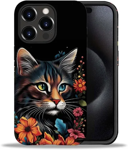Vista 10 de CARLOCA Funda compatible con iPhone 15 Pro Max, funda protectora de gato en A para iPhone 15 Pro Max, TPU suave + PC duro 2 en 1, funda protectora