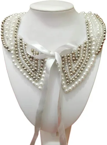 Vista 2 de Collar de perlas de imitación con cuentas de imitación para mujer, collar de estilo vintage, collar de camisa desmontable