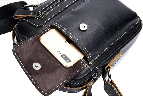 Vista 5 de LUKZIJAES Small Genuine Leather Shoulder Bag Men Messenger Handbag Lightweight Sling Crossbody Bag