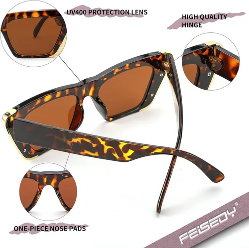 Vista 6 de FEISEDY Gafas de sol retro para mujeres y hombres, estilo vintage, ojo de gato, a la moda, de metal, cuadrados, de los años 70, montura clásica