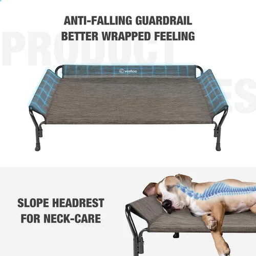 Vista 2 de Veehoo Cama elevada para perro de tamaño mediano, con pasamanos, antideslizante, a prueba de mordidas, lavable y transpirable de malla Teslin