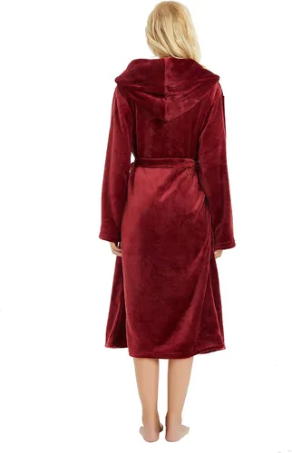 Vista 23 de HEARTNICE Bata de forro polar con capucha para mujer, bata de baño suave para mujer, bonito abrigo largo para casa