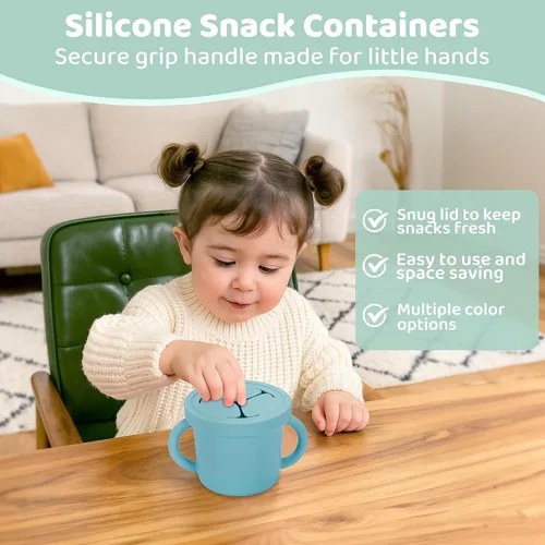Vista 2 de Recipientes de silicona de grado alimenticio para aperitivos, recipientes de aperitivos con asas y tapa para niños pequeños (color 1)