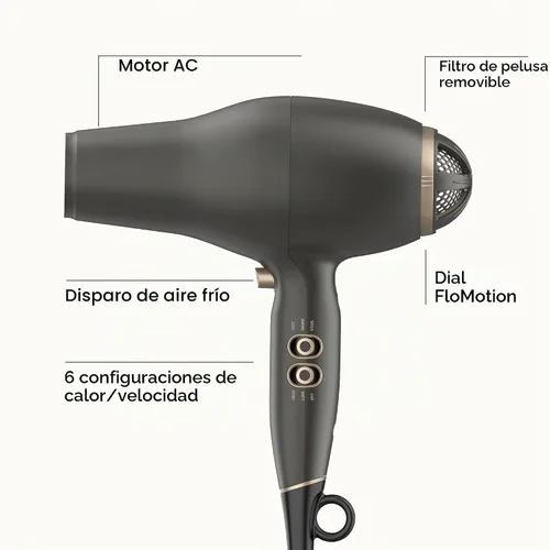 Vista 2 de Conair - Secador de pelo, INFINITIPRO FloMotion, ajustable, 6 ajustes