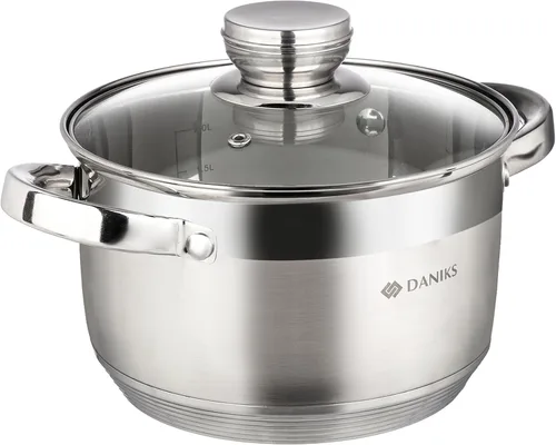 Vista 14 de Daniks Olla Estándar de Acero Inoxidable de 2 Cuartos con Tapa de Vidrio, Fondo Tri-Capa para Calentamiento Uniforme, Compatible con Inducción, Apta