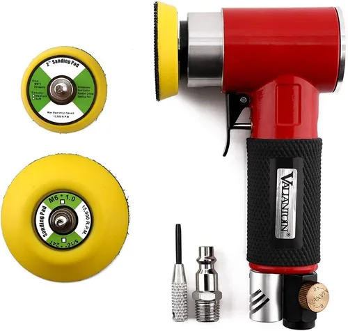 Vista 8 de Valianto Mini lijadora neumática de 2 pulgadas y 3 pulgadas, pulidora neumática excéntrica orbital aleatoria de doble acción con placa de rosca M6