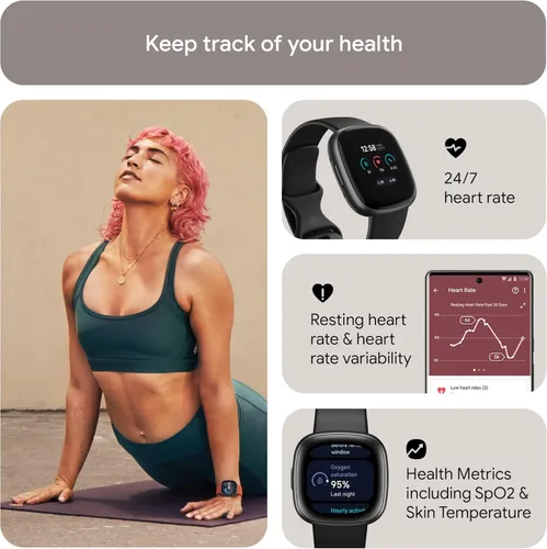 Vista 4 de Fitbit Versa 4 Fitness Smartwatch con preparación diaria, GPS, frecuencia cardíaca 24/7, más de 40 modos de ejercicio, seguimiento del sueño y más