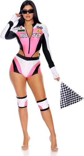 Vista 4 de Forplay Disfraz sexy de motocross para mujer, color rosa neón