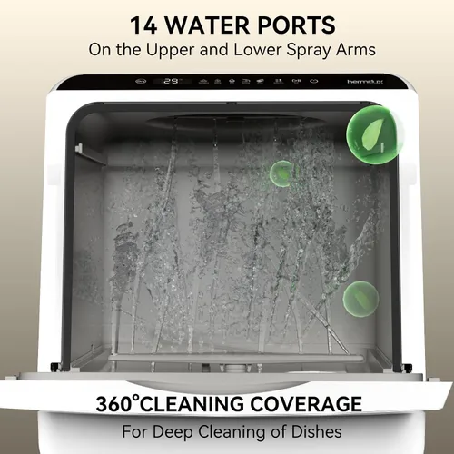 Vista 12 de Hermitlux Lavavajillas portátiles para encimera, 5 programas de lavado, mini lavavajillas con tanque de agua integrado de 5 litros para apartamentos