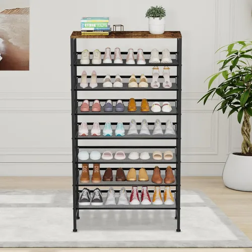 Vista 2 de Zapatero grande de 8 niveles, organizador de zapatos vertical de metal resistente, para armario, puerta delantera, entrada, hasta 28 pares, estante