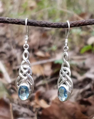 Vista 6 de Raindrops of Ireland - Pendientes de plata de ley con nudo celta simulado topacio azul, Metal, Topacio