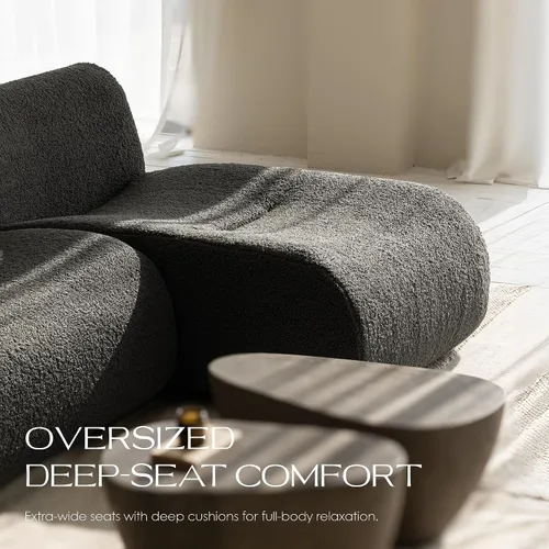 Vista 7 de Sofá de 3 plazas sin hueso con juego de diván, sofá modular de 92 pulgadas, sofás reversibles en forma de L con asiento profundo, sofás de sherpa