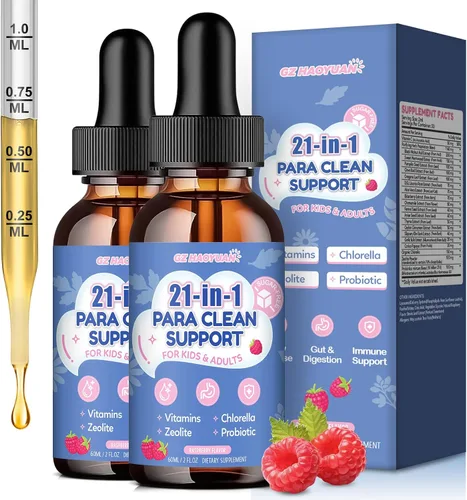 Vista 10 de Gotas de limpieza intestinal 21 en 1 - Ajenjo, nogal negro, zeolita, clorella, probióticos 10B y clavo de olor, apoya la desintoxicación líquida