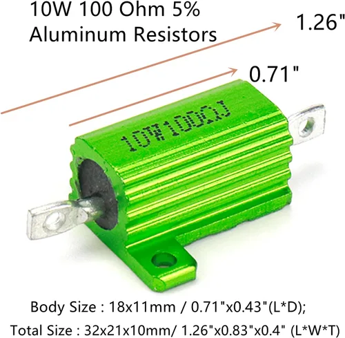 Vista 2 de Resistencia bobinada 10W 100 Ohm 5% Resistencias de carcasa de aluminio - 5pcs