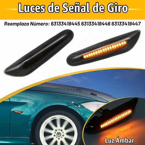 Vista 2 de X AUTOHAUX Señales de giro laterales LED completas para BMW 1 3 5 Serie E36 E46 E60 E87 E90 E92 X1 X3 63133418447 63133418448 Ensamblajes de luz