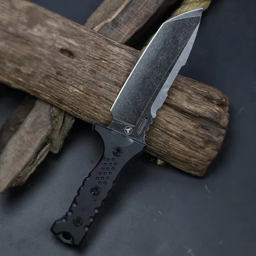 Vista 4 de Hippo Sleipner - Cuchillo fijo de acero de espiga completa de 11 pulgadas, mango de lino con funda Kydex (negro + negro)