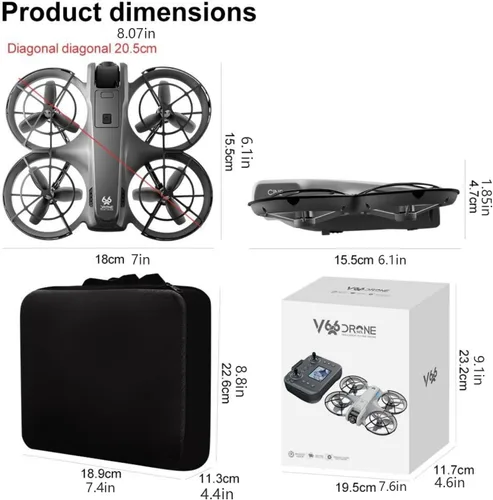 Vista 2 de Drone RC con control remoto de pantalla con pantalla de control remoto, protector de hélice, cámara doble, ajuste de velocidad, retención