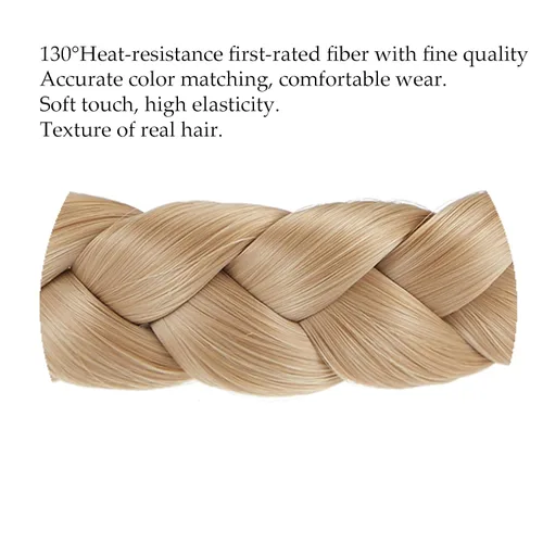 Vista 4 de Diadema trenzada para mujer, 3 hebras, banda trenzada gruesa Estilo rápido, aspecto natural, ajuste elástico suave, sensación ligera, sujeción