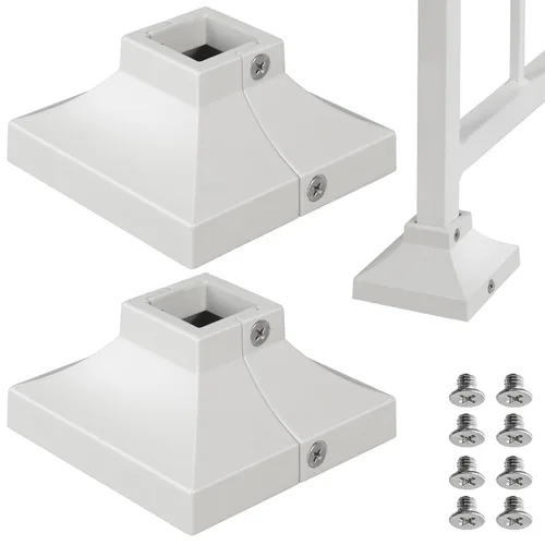 Vista 20 de Paquete de 4 cubiertas de base de poste de cubierta de aleación de aluminio (base de poste de 1 x 1 pulgada x 3.35 pulgadas), para pasamanos, Blanco