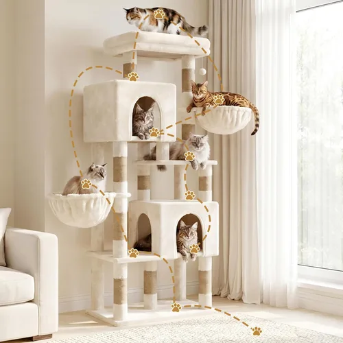 Vista 2 de Heybly Árbol para gatos de 68.1 pulgadas con plataforma superior de gran tamaño y base ancha, torre para gatos grandes de interior con 2