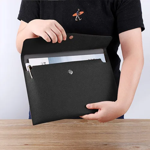 Vista 6 de Carpeta de Archivos de Cuero PU A4 Portadocumentos Impermeable Portafolio Sobre Carpeta con Cierre de Presión Negro