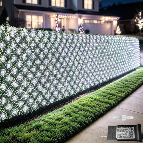 Vista 12 de Pooqla Luces de red solar, 10 x 10 pies, 280 luces LED de red para cenador al aire libre con 8 modos, funciona con energía solar y USB, impermeable