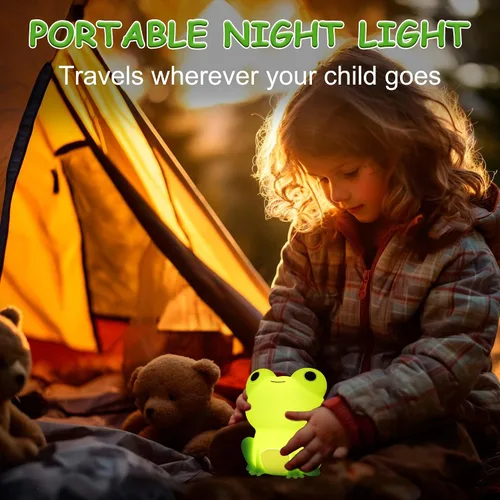 Vista 3 de Lampeez - Luz nocturna de rana para niños, lindos regalos de rana, luz nocturna LED de silicona suave para habitación infantil, decoración