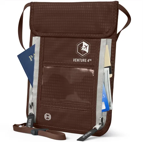 Vista 14 de VENTURE 4TH - Cartera de viaje para el cuello, bloqueo RFID, soporte para pasaporte, color negro puro