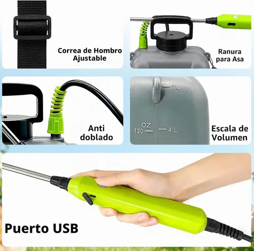 Vista 8 de Pulverizador de batería de 1.35 galones, pulverizador eléctrico con 3