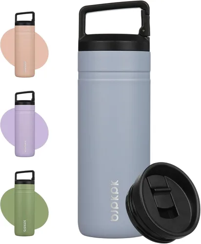 Vista 25 de BJPKPK - Botella de agua aislada con 2 tapas, vaso/taza de viaje de acero inoxidable de 20 onzas con aislamiento al vacío de doble pared, taza