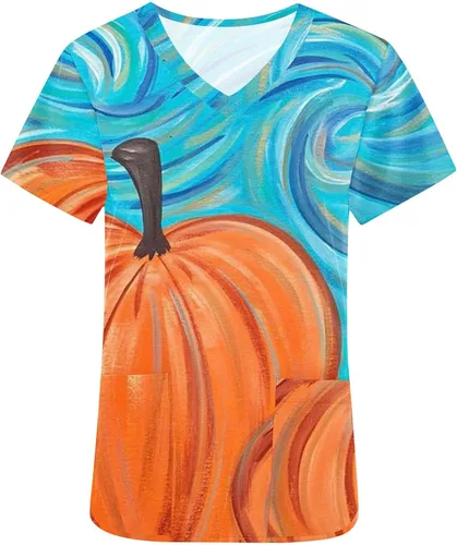 Vista 4 de Womens Vneck Tshirts Work Scrub Vacation Easter Tee Tops for Women Short Sleeve Graphic Summer Fall Shirts 2023
