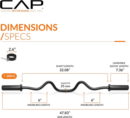 Vista 4 de CAP 48" Olympic Super Curl Bar Heavy Duty Solid Steel, 500 lb Capacity