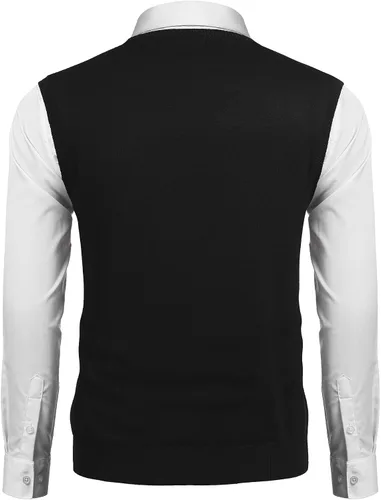 Vista 3 de COOFANDY Suéter sin mangas con cuello en V para hombre, ajustado, informal, con rombos