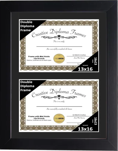 Vista 77 de Creative Picture Frames Marco de diploma doble clásico negro de 6 x 8 pulgadas con vidrio negro y colgador de pared instalado