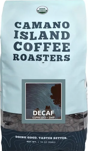 Vista 7 de Camano Island Coffee Roasters Mezcla de espresso descafeinado, grano entero de 12 onzas, tostado oscuro fresco de agua suiza procesada, orgánico