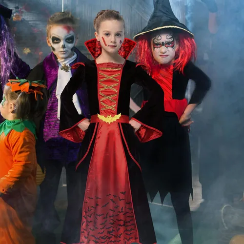 Vista 6 de Disfraz de vampiro para niñas, disfraz de vampiro de Halloween para niñas, disfraz de vampiro