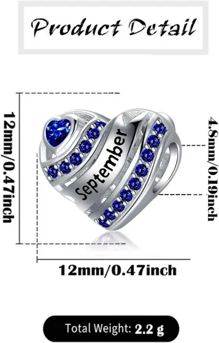 Vista 3 de Dijes de corazón de piedra natal para pulseras y collares, plata de ley 925, dijes de cuentas de corazón para pulseras y collares, regalos