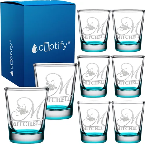 Vista 67 de Vaso de chupito personalizado con nombre de círculo elaborado de 2 onzas, parte inferior negra grabada con texto personalizado para regalos, bodas