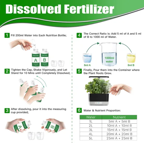Vista 3 de Alimento hidropónico para plantas de 20.3 fl oz, alimento para plantas de interior A&B para sistema hidropónico y plantas de interior en maceta, kit