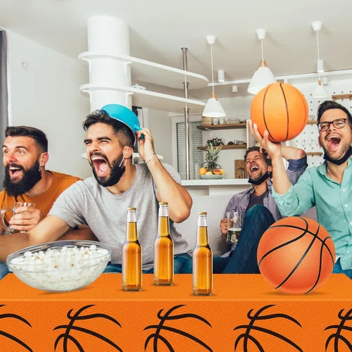 Vista 4 de Mixweer 2 piezas de mantel de plástico para baloncesto, decoraciones de fiesta de cumpleaños, 137 x 274 cm, mantel rectangular de campo
