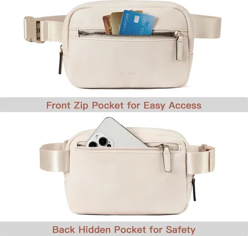 Vista 5 de Telena - Riñoneras para mujer, bolsa de cinturón de cuero con bandolera a la moda y correa ajustable, 2-beige, Talla única