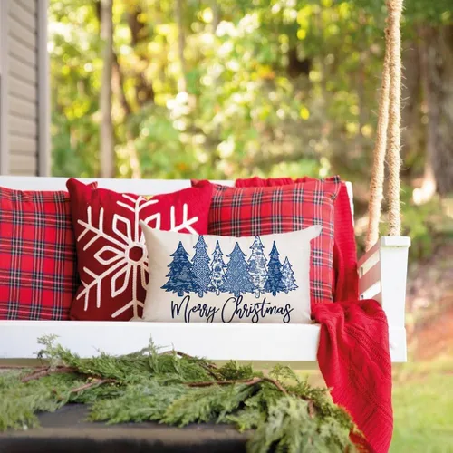 Vista 4 de Funda de almohada de Navidad de 20 x 12 pulgadas, diseño de árboles de invierno, fundas de almohada decorativas de granja para sofá, decoración