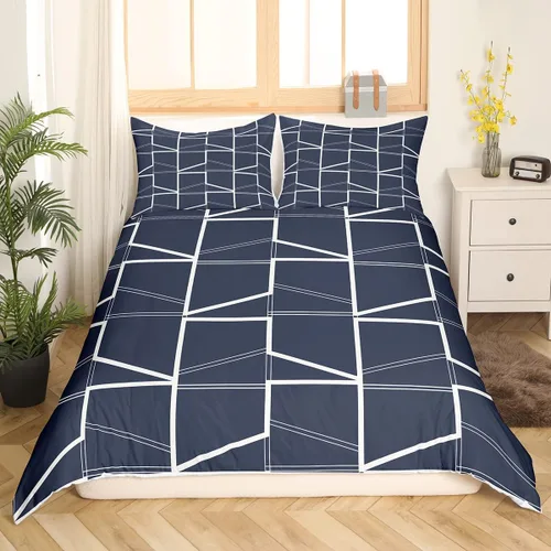 Vista 10 de Juego de funda de edredón geométrica negra Twin XL, juego de ropa de cama a rayas negras y blancas, moderno, suave, de lujo, de microfibra