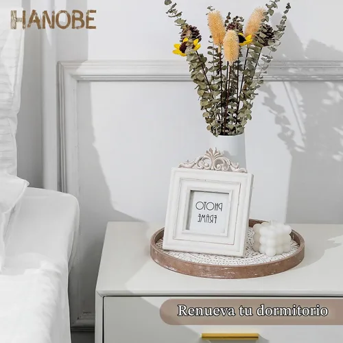Vista 9 de Hanobe Bandeja Decorativa para Mesa de Café: Bandejas Redondas de Madera para Decoración Bohemia del Hogar, Centro de Mesa Rústico de Granja de 12