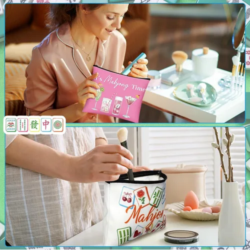 Vista 4 de 16 bolsas de maquillaje Mahjong regalo para mujeres, estilos 3