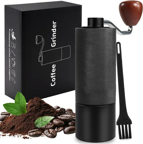 Vista 12 de Molinillo de café manual, caja de regalo, rebaba cónica desmontable de acero inoxidable, molinillo de granos de café de aluminio con 25 ajustes