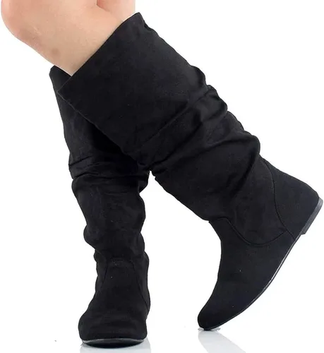 Vista 5 de Soda Zuluu - Botas planas de cuero sintético con diseño slouchy y longitud alta a la rodilla